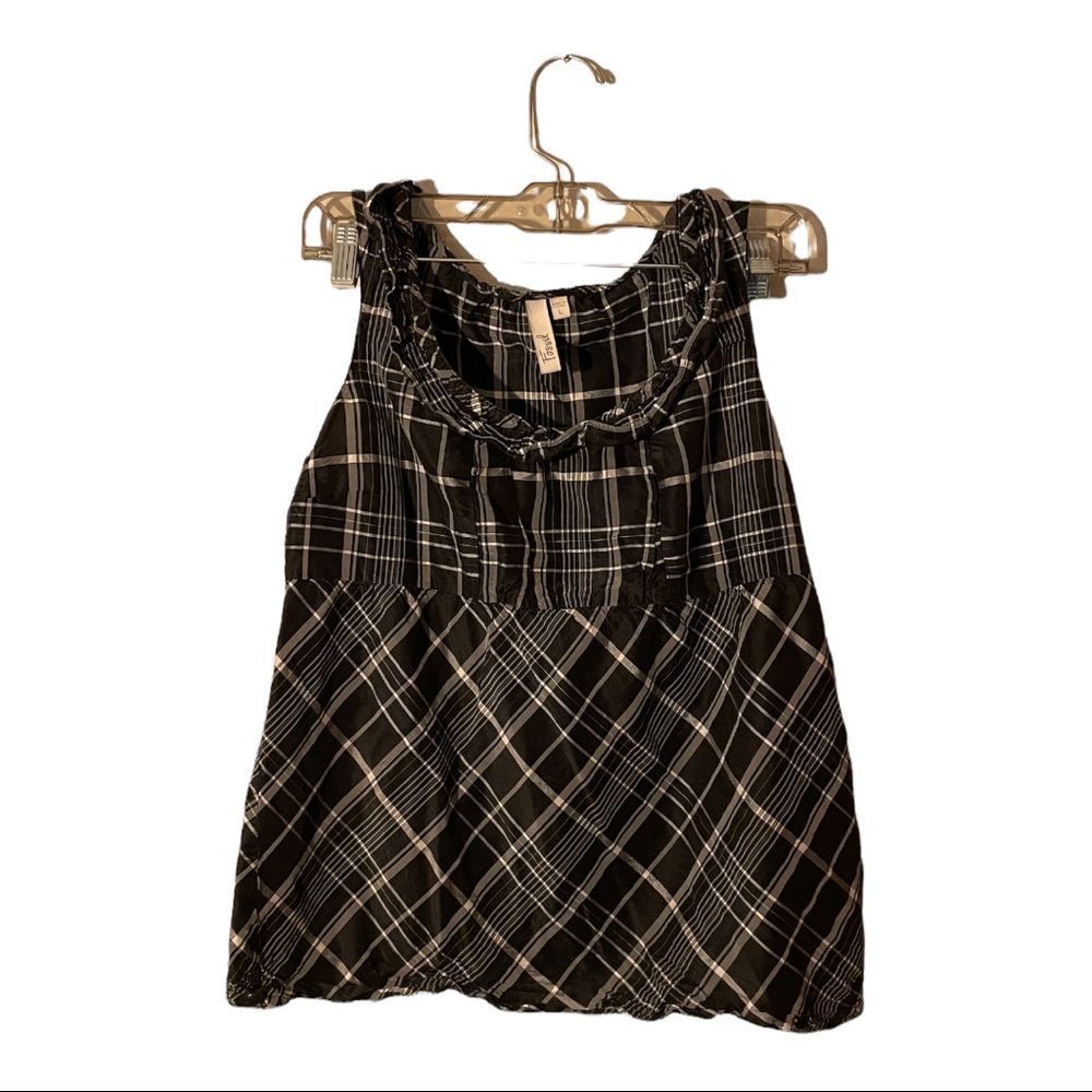 FOSSIL Black White Plaid Sleeveless Top